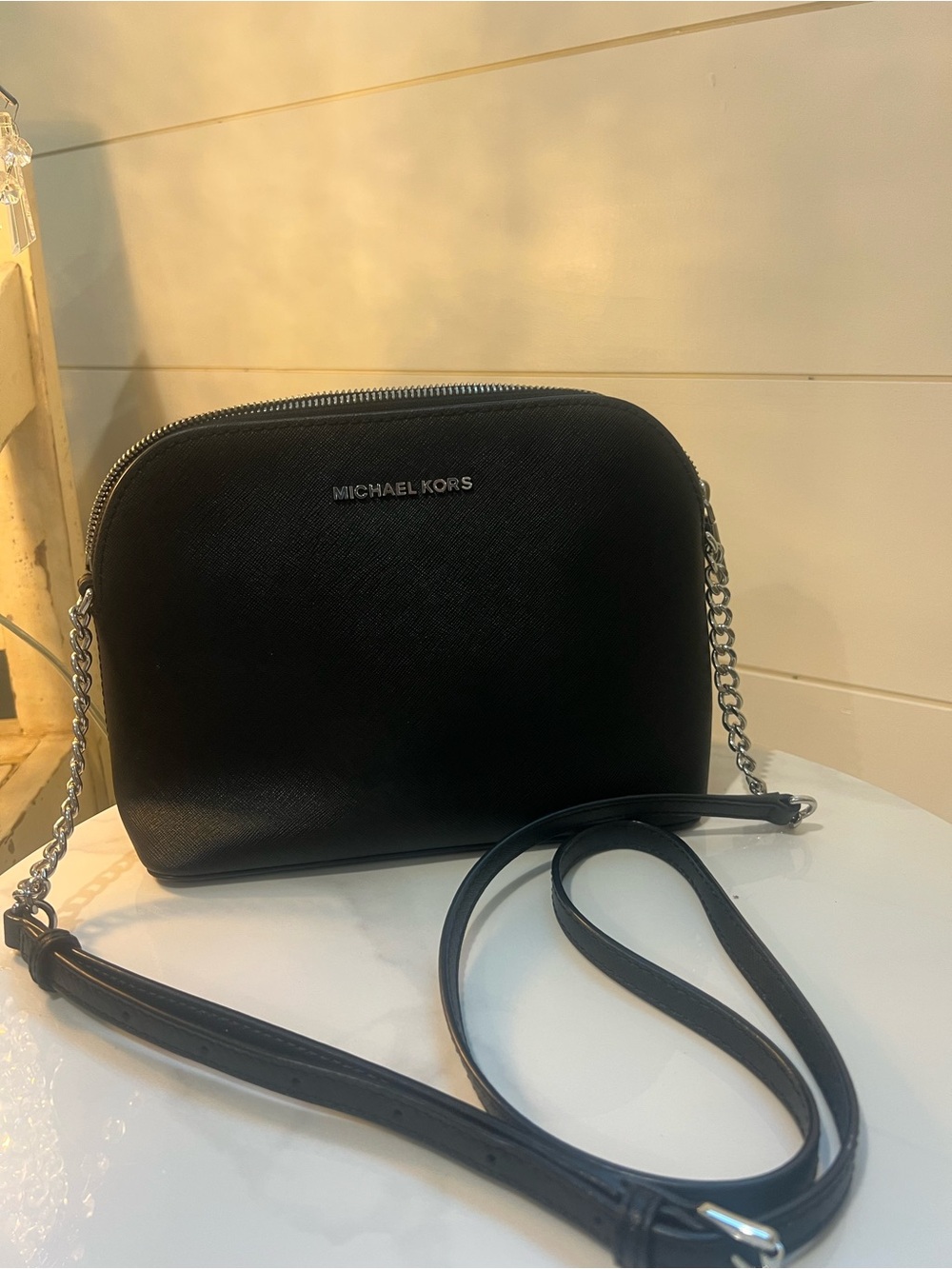 Michael Kors Black Saffiano Crossbody with Chain Strap